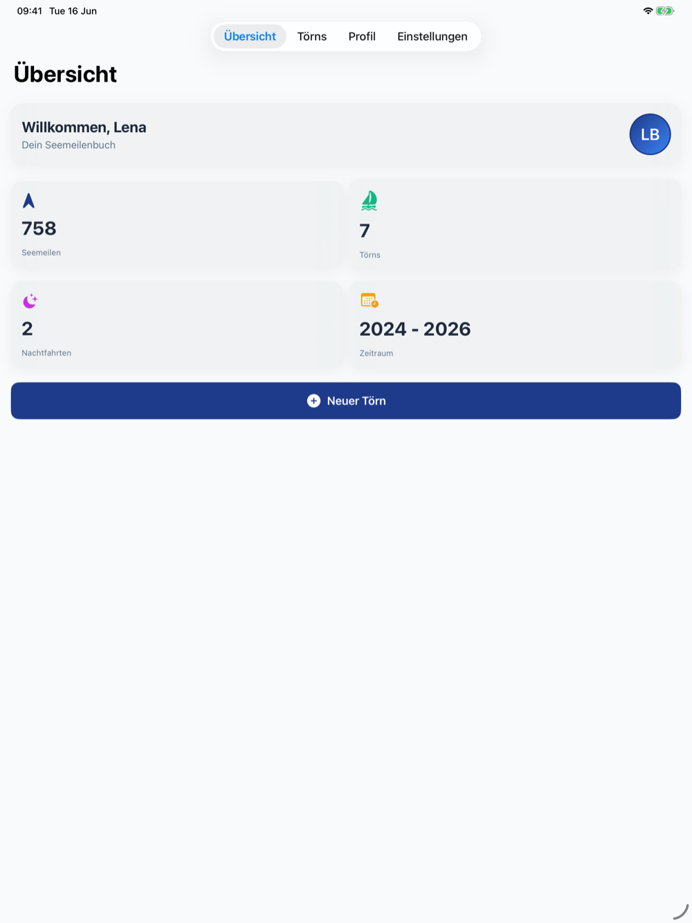 Seemeilenbuch auf dem iPad – Übersicht
